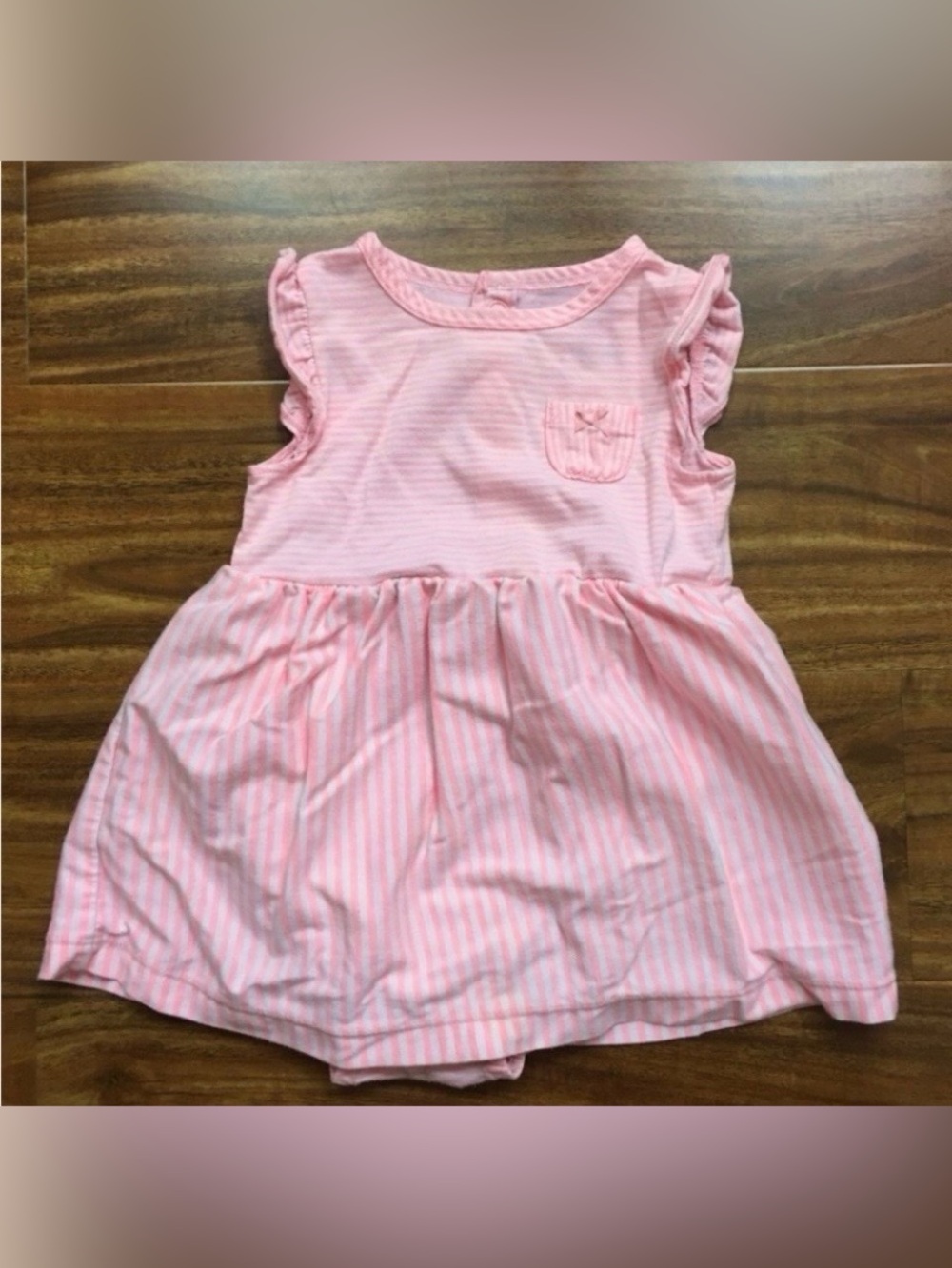 3/$25 Carter’s Baby Girl Neon Peach Pink Stripes Onesie Dress Size 9M Girly